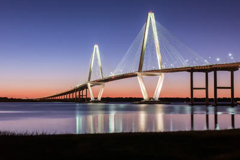The Arthur Ravenel Jr. Bridge between Charleston and Mount Pleasant at dusk